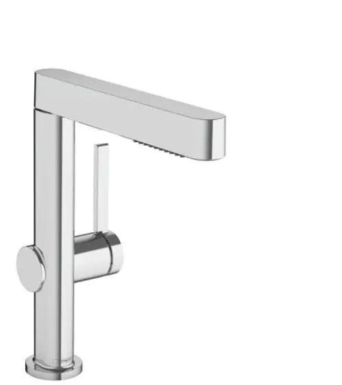 Hansgrohe Einhebel-Waschtischmischer aus verchromtem Material mit Ausziehbrause und Push-Open Ablaufgarnitur. Moderne, klare Linienführung.